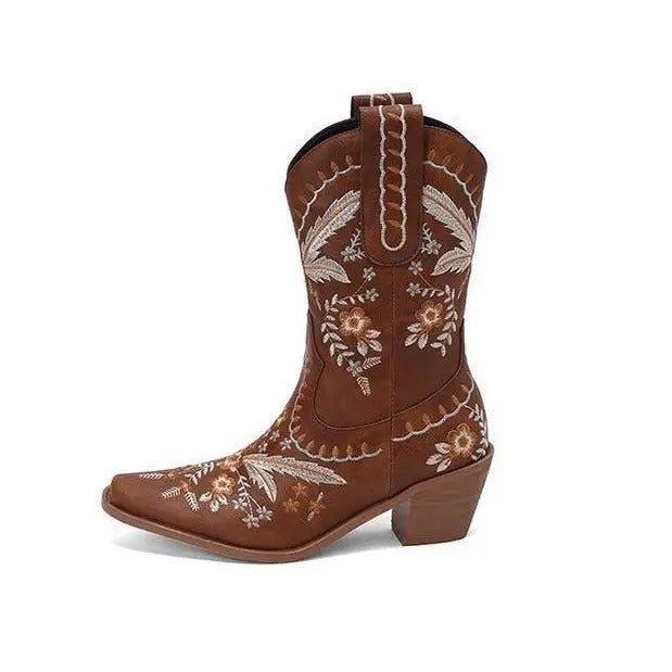 Chunky Heel Embroidery Knee-high Cowboy Boots - EX-STOCK Canada