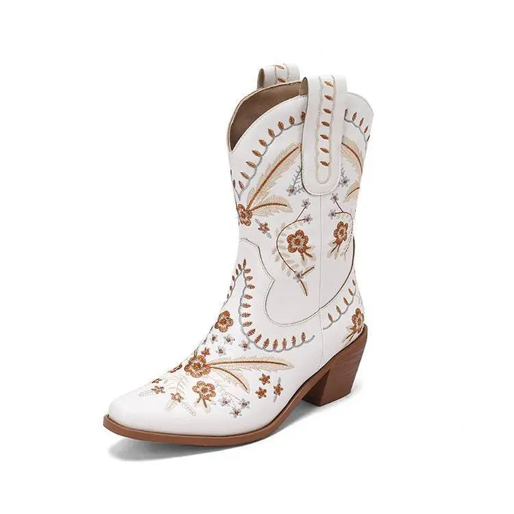 Chunky Heel Embroidery Knee-high Cowboy Boots - EX-STOCK Canada