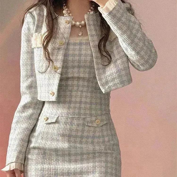 Classic Style Two piece, sleeve jacket Blue White Adult Lady Like Woman Dress Suit Elegant Outfit - EX-STOCK Canada