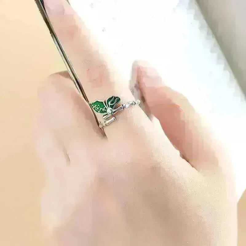 Colorful stylish and simple Enamel Bamboo Butterfly Copper Plated Silver Ring - EX-STOCK CANADA