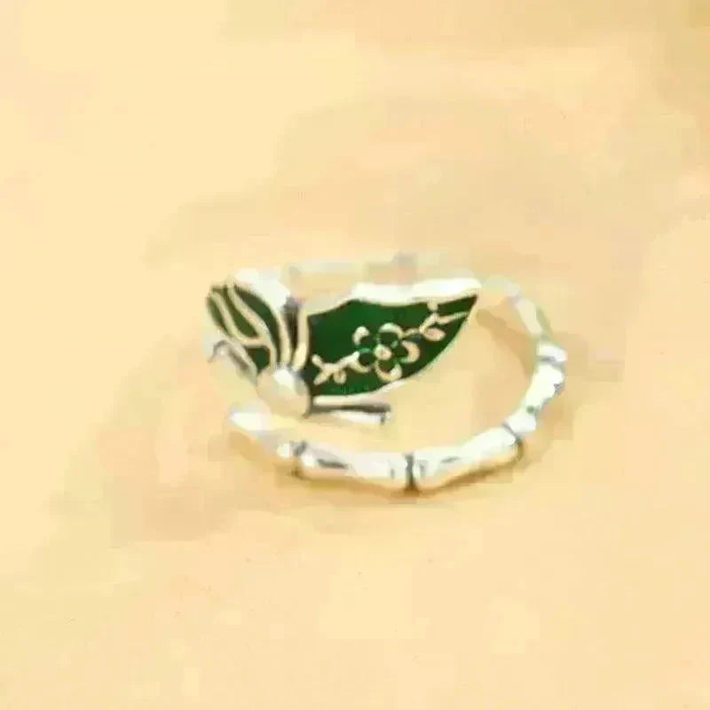 Colorful stylish and simple Enamel Bamboo Butterfly Copper Plated Silver Ring - EX-STOCK CANADA