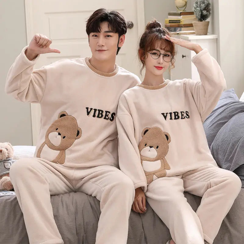 Coral Fleece Couple Plus Size Pajamas For Women - EX-STOCK Canada
