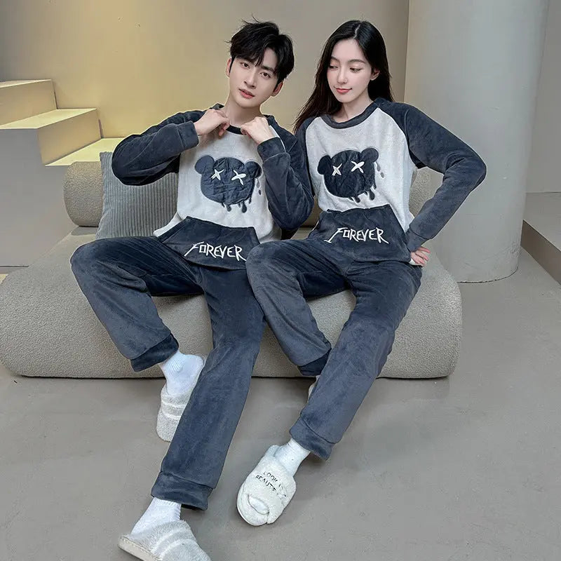 Coral Fleece Couple Plus Size Pajamas For Women - EX-STOCK Canada