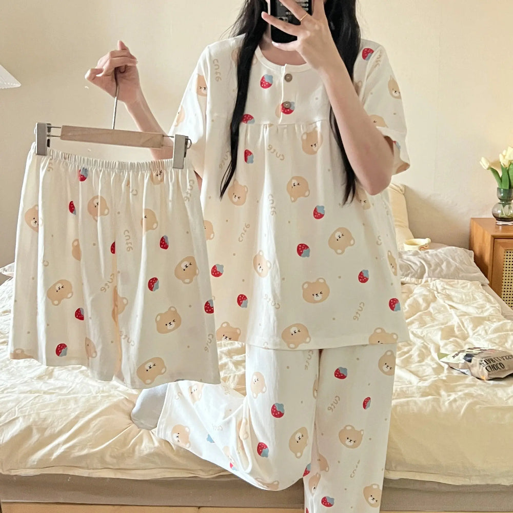 Cotton Three-piece Pajamas For Women Spring And Summer - EX-STOCK Canada