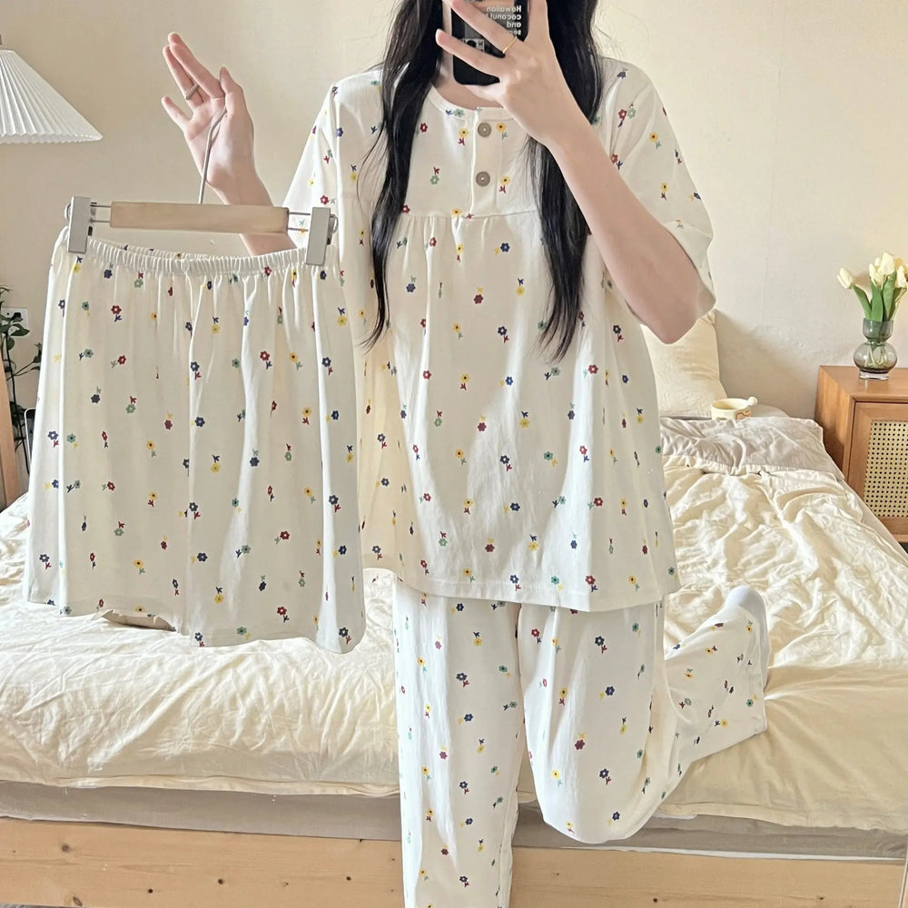 Cotton Three-piece Pajamas For Women Spring And Summer - EX-STOCK Canada