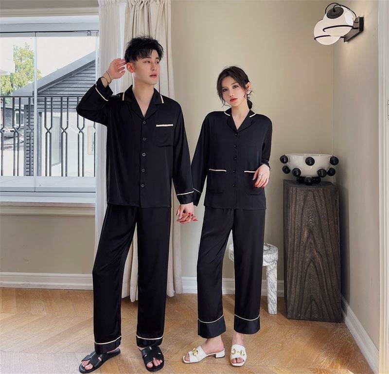 Couple Pajamas Lapel Cardigan Long Sleeves  EX-STOCK CANADA