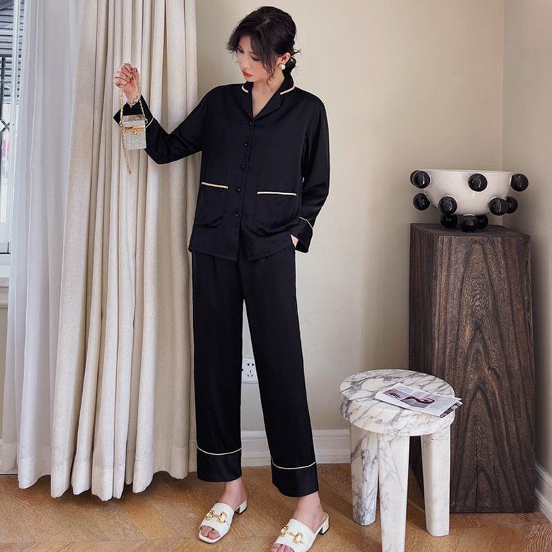 Couple Pajamas Lapel Cardigan Long Sleeves  EX-STOCK CANADA