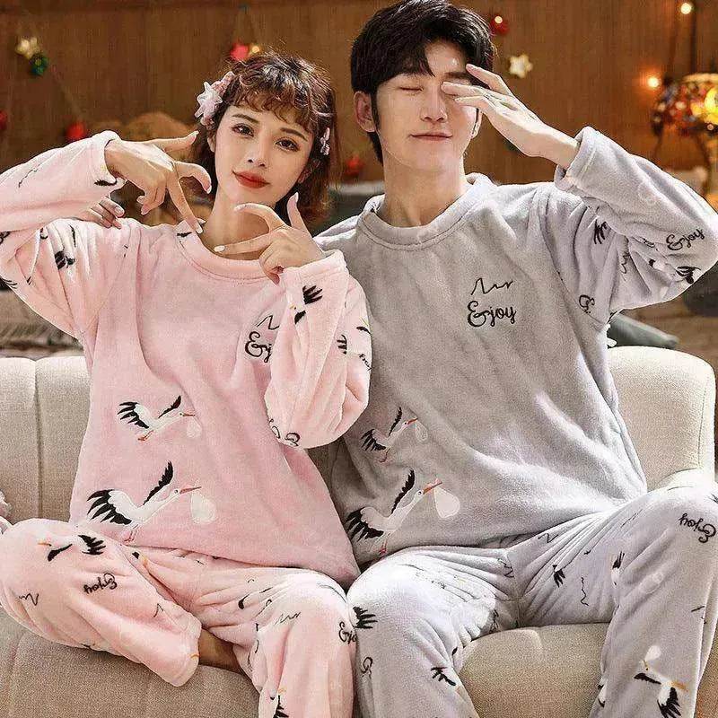 Couples Warm And Velvet Thickened Flannel Home Service Pajamas Set - EX-STOCK Canada