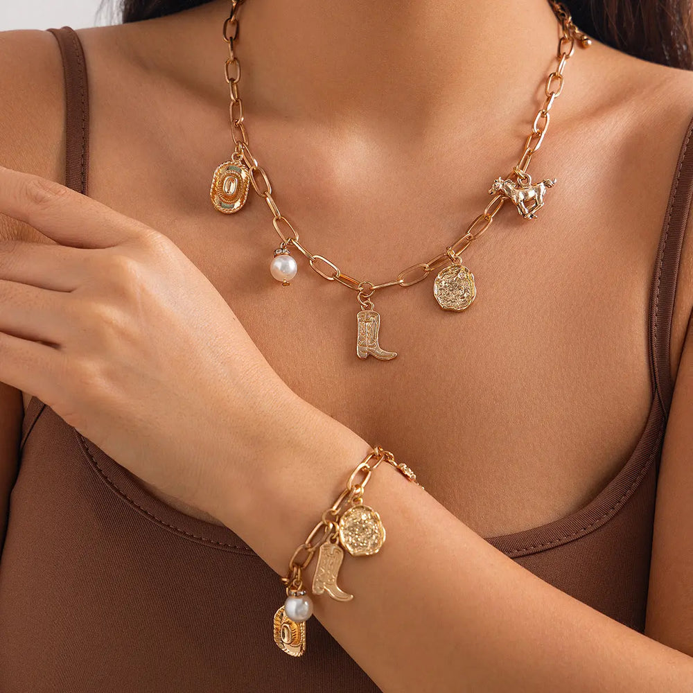 Cowboy Boot Alloy Pendant Necklace Irregular - EX-STOCK Canada