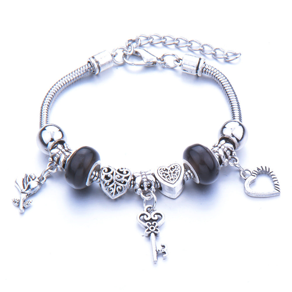 Crown, peach heart, owl, elephant pendant, multi-element large beads, retro female bracelet EX-STOCK Canada 