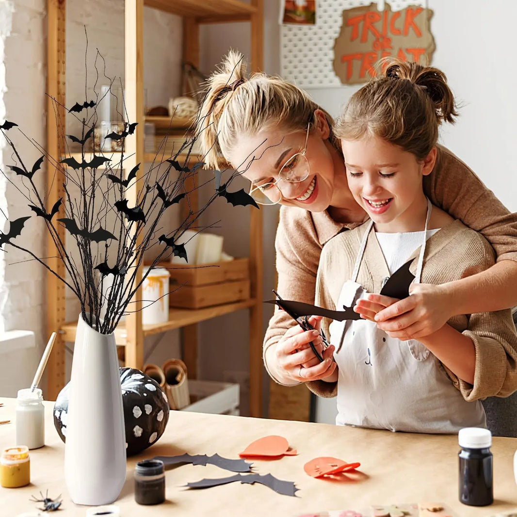 Curly Willow Branches 29.5 Inch Artificial Bendable Stems Black Branches With 36Pcs Halloween Bat Stickers For Halloween Wreath Home Party Decorations--Cannot Be Listed On Amazon Platform - EX-STOCK Canada