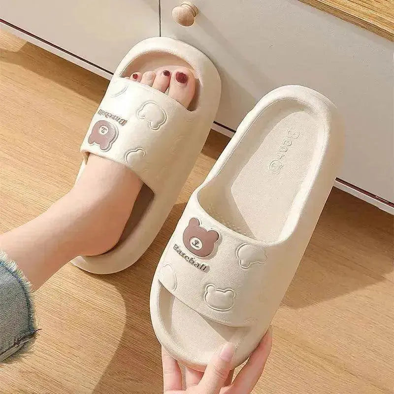 Cute Cartoon Bear Slippers For Women Summer Indoor Thick-soled Non-slip Floor Bathroom Home Slippers Men House Shoes - EX-STOCK Canada