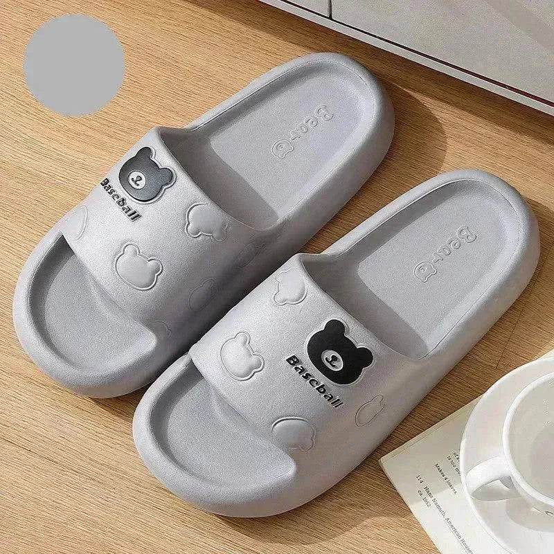 Cute Cartoon Bear Slippers For Women Summer Indoor Thick-soled Non-slip Floor Bathroom Home Slippers Men House Shoes - EX-STOCK Canada