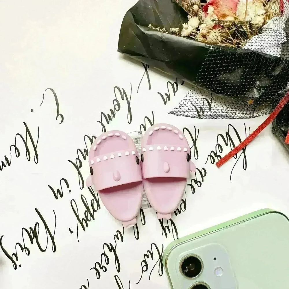 Cute Little Shark Simulation Slippers Phone Case Airbag Bracket Adhesive Retractable Watch Binge-watching Net Class Support Frame - EX-STOCK CANADA