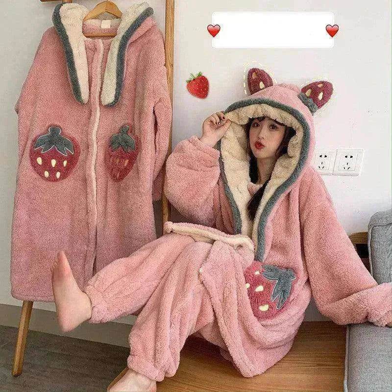 Cute padded flannel hooded pajamas - EX-STOCK Canada