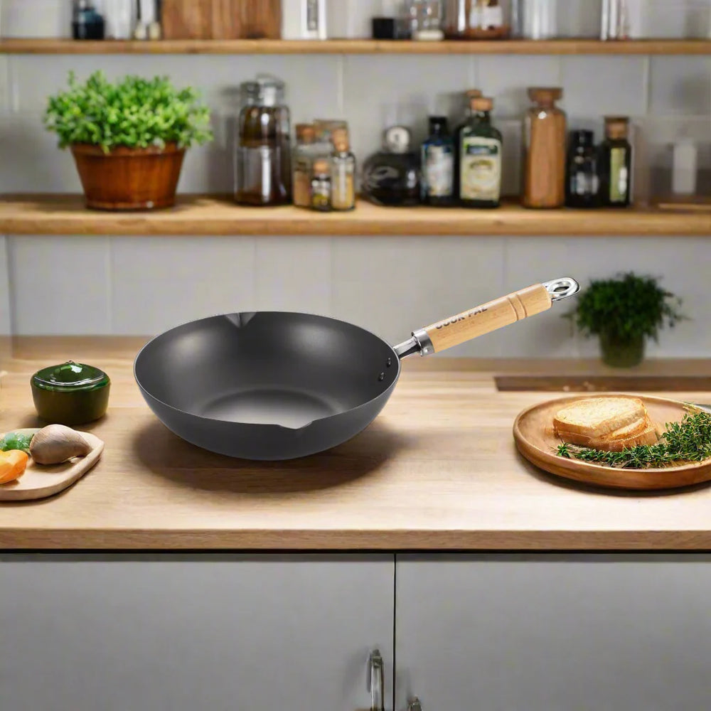 Yoshikawa Cook-Pal Ren Deep Frying Pan 28cm– Nitrided Carbon Steel, Made in Japan 