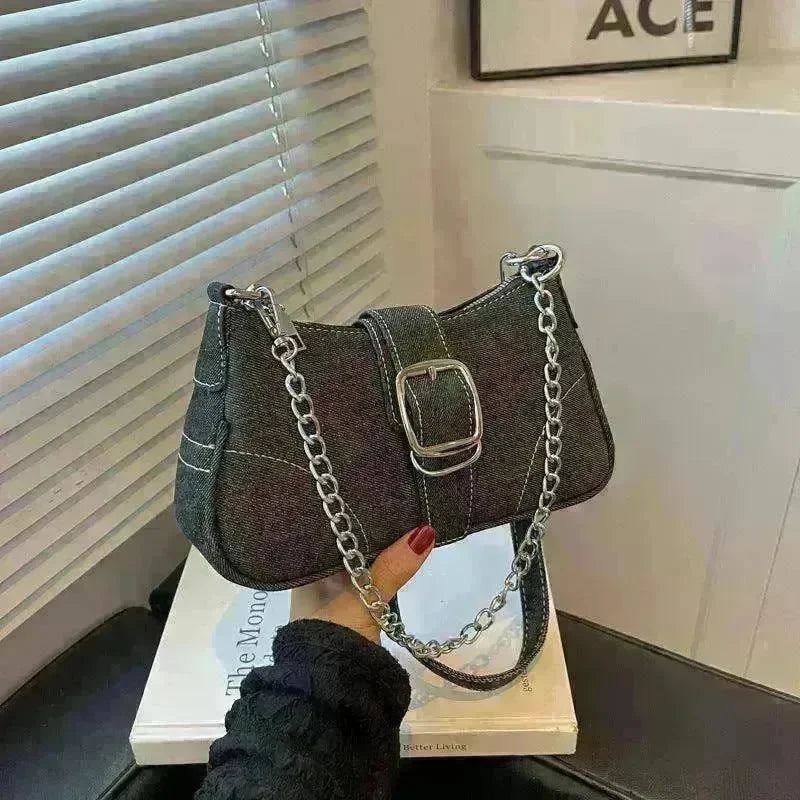 Denim Shoulder Bags Women's Fashion Chains Handbag Crossbody Bags Small Square Armpit Bag - EX-STOCK CANADA