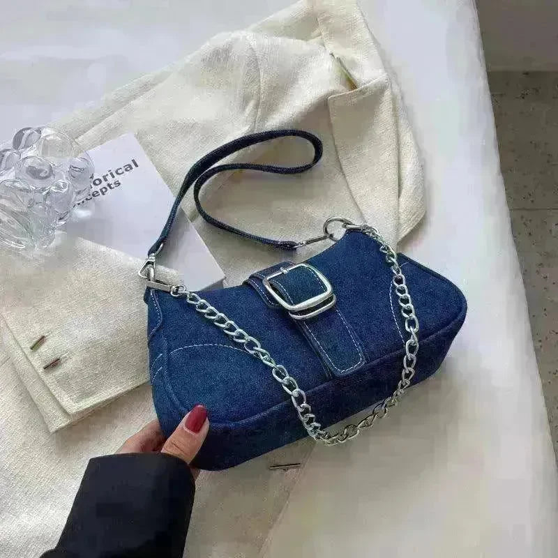 Denim Shoulder Bags Women's Fashion Chains Handbag Crossbody Bags Small Square Armpit Bag - EX-STOCK CANADA