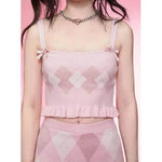 Diamond Vest Spaghetti Straps Knitted Cardigan Coat Three-piece Set - EX-STOCK Canada