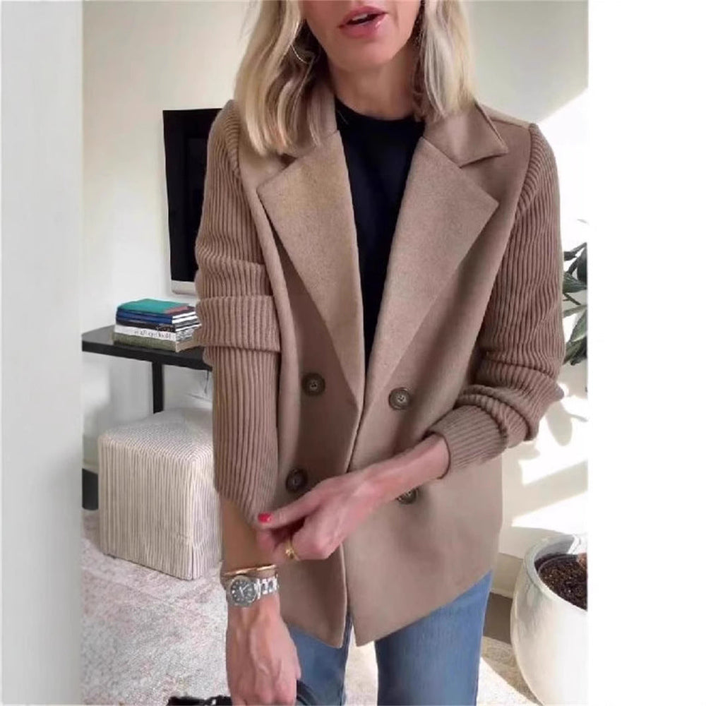 Double Breasted Lapel Jacket Fashion Knitted Sleeves Splicing Design Coat Outerwear EX-STOCK Canada 