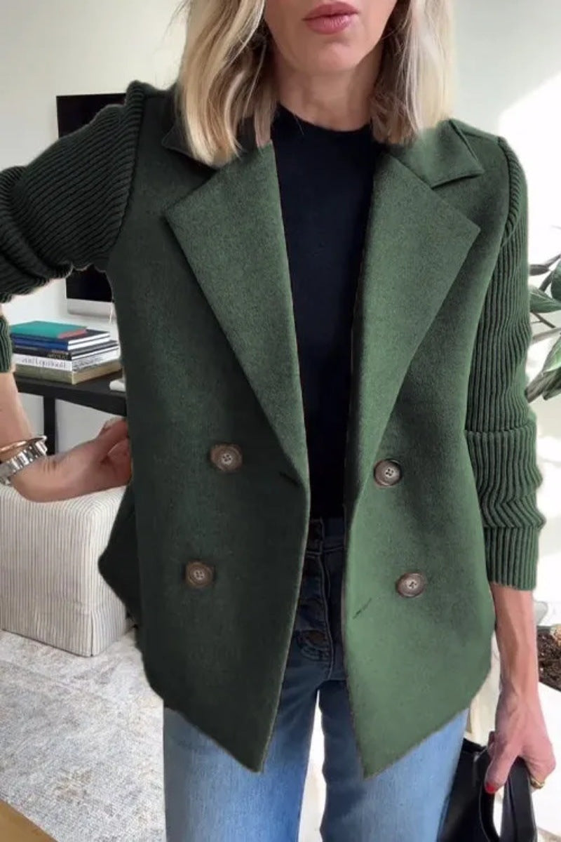 Double Breasted Lapel Jacket Fashion Knitted Sleeves Splicing Design Coat Outerwear EX-STOCK Canada 