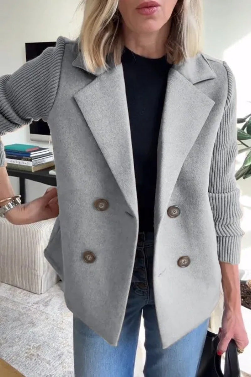 Double Breasted Lapel Jacket Fashion Knitted Sleeves Splicing Design Coat Outerwear EX-STOCK Canada 