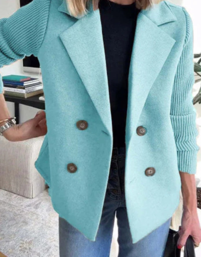 Double Breasted Lapel Jacket Fashion Knitted Sleeves Splicing Design Coat Outerwear EX-STOCK Canada 