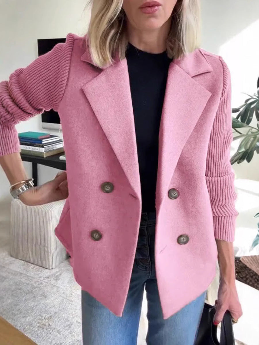 Double Breasted Lapel Jacket Fashion Knitted Sleeves Splicing Design Coat Outerwear EX-STOCK Canada 