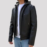 Men's Lamb Leather Hoodie Jacket with Detachable Hood 