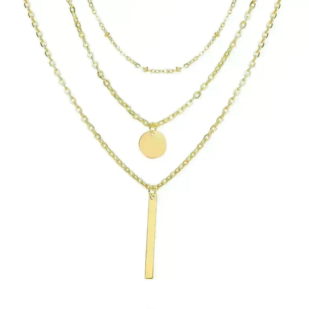 Electroplating Gold and Silver Double-layer Wafer And Long Bar Pendant Necklace - EX-STOCK CANADA
