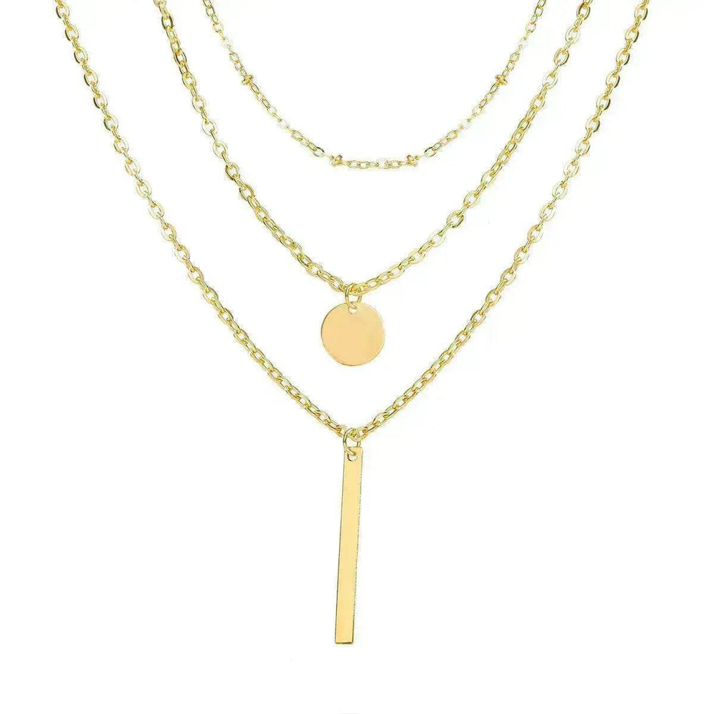 Electroplating Gold and Silver Double-layer Wafer And Long Bar Pendant Necklace - EX-STOCK Canada