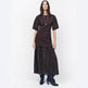 Elegant Brown Patchwork Pleated Short Sleeves Long Dress - EX-STOCK Canada