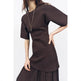 Elegant Brown Patchwork Pleated Short Sleeves Long Dress - EX-STOCK Canada