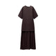 Elegant Brown Patchwork Pleated Short Sleeves Long Dress - EX-STOCK Canada