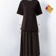 Elegant Brown Patchwork Pleated Short Sleeves Long Dress - EX-STOCK Canada