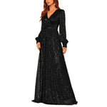 Elegant Dinner Sequined Long Sleeve V-neck High Waist Evening Dress EX-STOCK Canada 