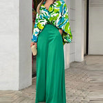 Loose And Elegant Casual Printed Shirt Top Wide Leg Pants Fashion Suit EX-STOCK Canada 