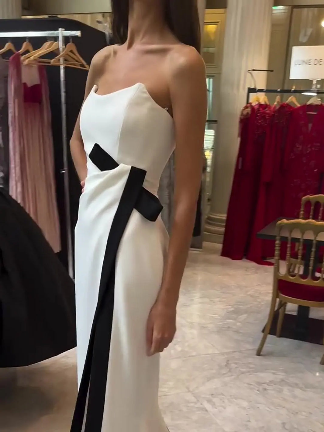 Elegant Simple Strapless White Slit Long Dress - EX-STOCK Canada