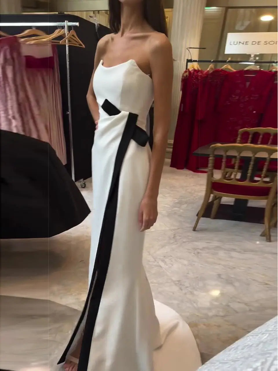 Elegant Simple Strapless White Slit Long Dress - EX-STOCK Canada