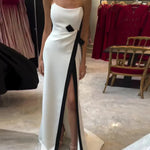 Elegant Simple Strapless White Slit Long Dress - EX-STOCK Canada
