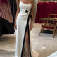 Elegant Simple Strapless White Slit Long Dress - EX-STOCK Canada