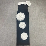 Embroidered Flower Black Long Tube Top Dress Wedding Evening Party Cocktail Dress - EX-STOCK Canada