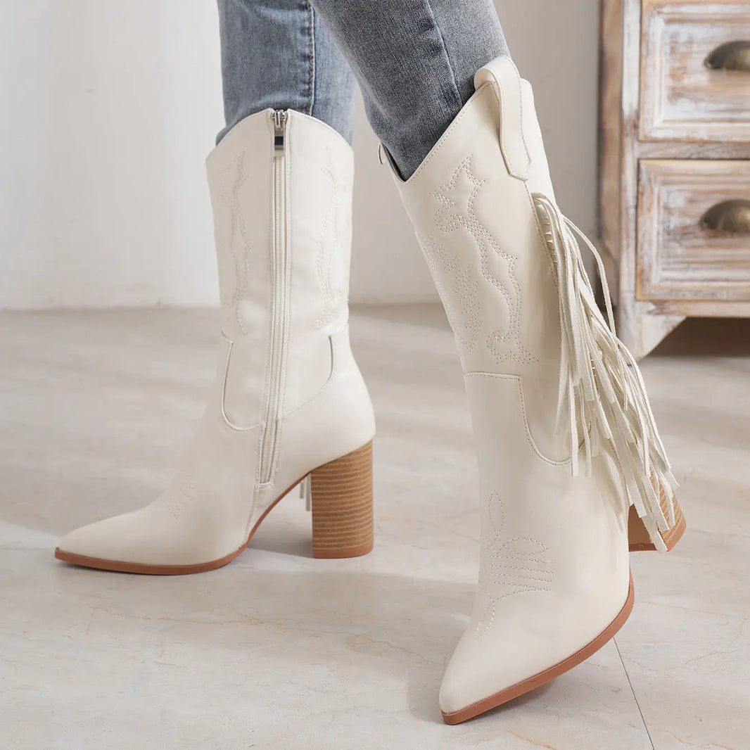 Embroidered Tassel White New Western Cowboy Boot - EX-STOCK Canada