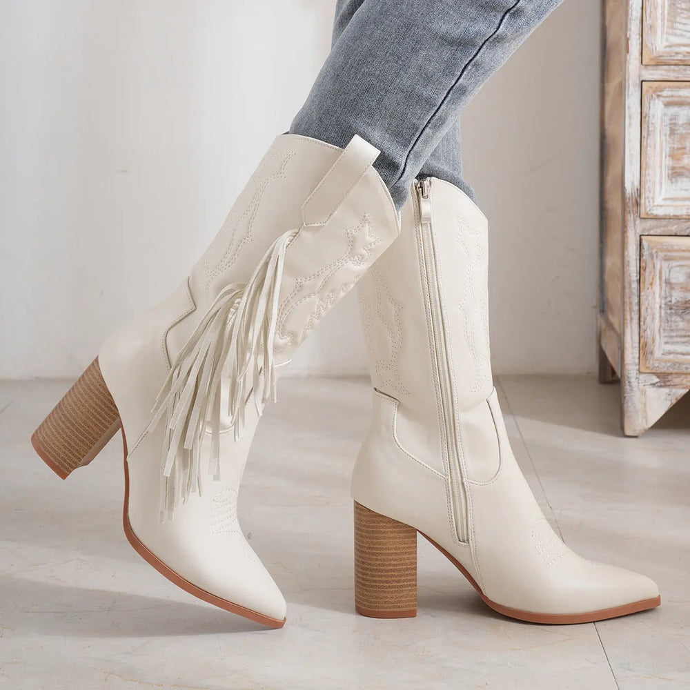 Embroidered Tassel White New Western Cowboy Boot - EX-STOCK Canada