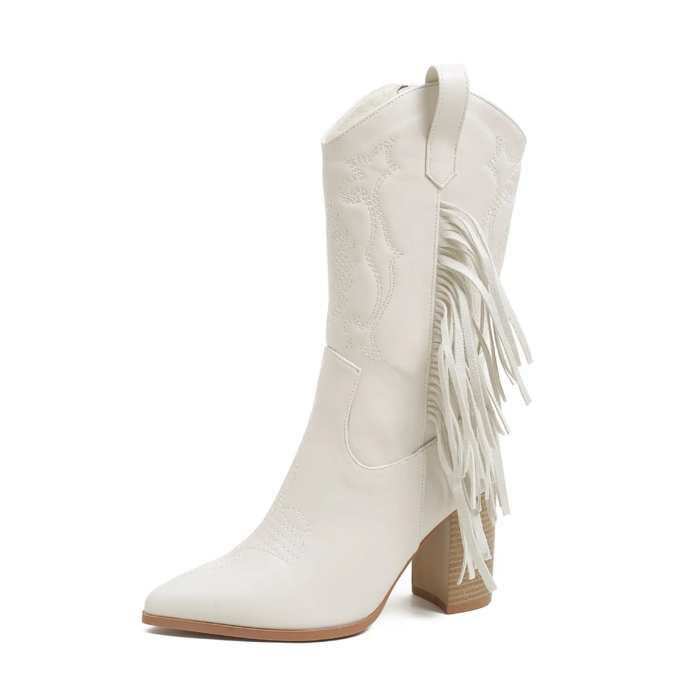 Embroidered Tassel White New Western Cowboy Boot - EX-STOCK Canada
