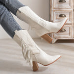 Embroidered Tassel White New Western Cowboy Boot - EX-STOCK Canada