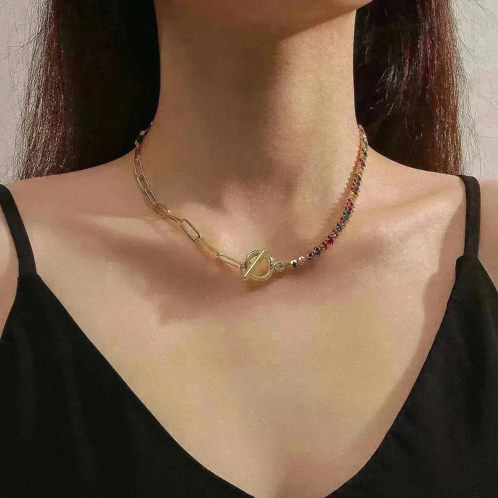 European And American Accessories Stitching Mixed Color Zircon Necklace - EX-STOCK CANADA