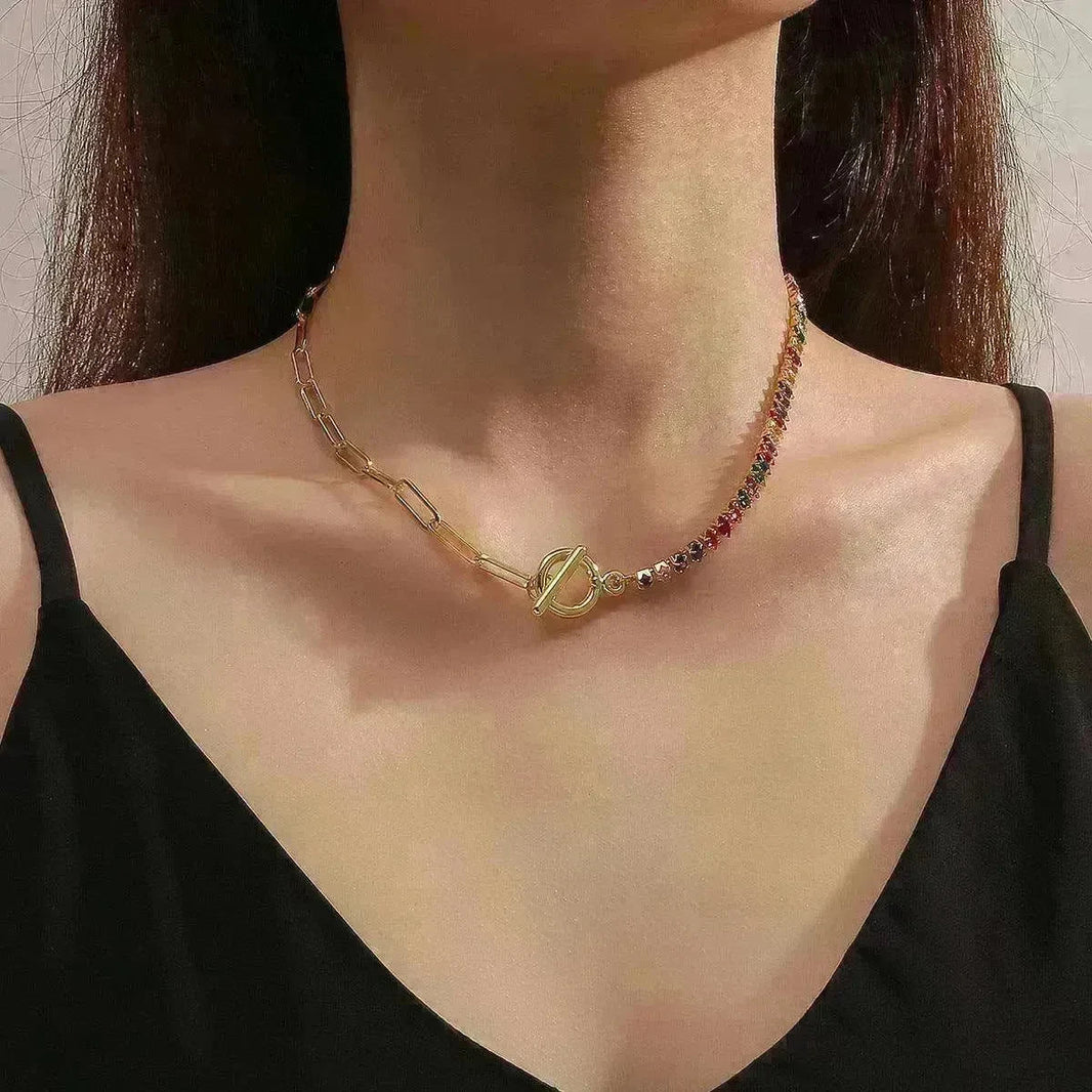 European And American Accessories Stitching Mixed Color Zircon Necklace - EX-STOCK CANADA