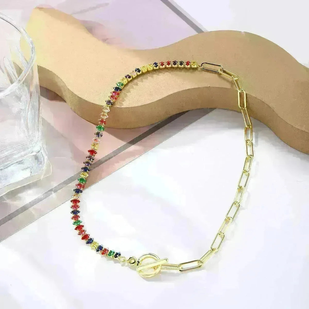 European And American Accessories Stitching Mixed Color Zircon Necklace - EX-STOCK CANADA