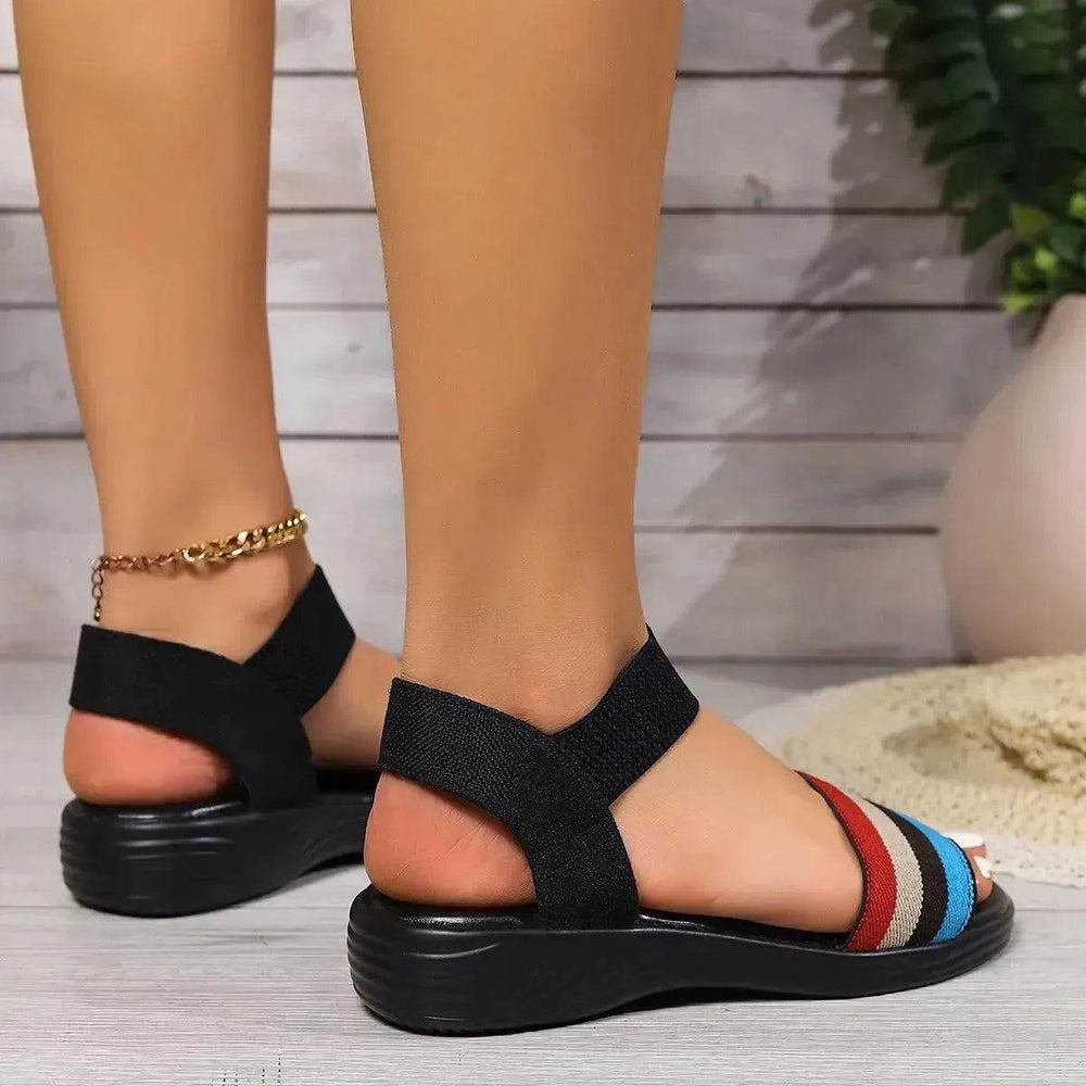 Sandales élastiques à blocs de couleurs à la mode, chaussures plates été à bout ouvert pour femmes - EX-STOCK Canada